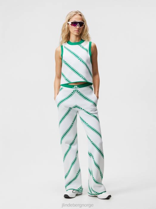 J.Lindeberg kvinner freja strikket topp grønn skjev stripe klær F8641838