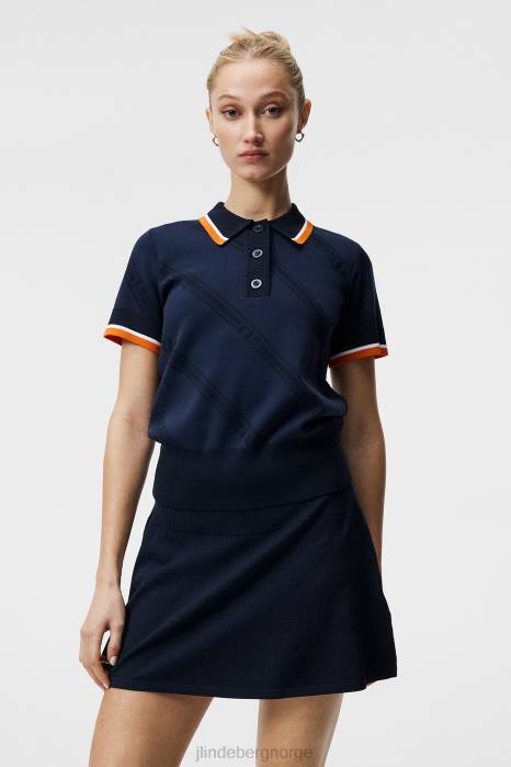 J.Lindeberg kvinner katte strikket skjorte marinen klær F8641840