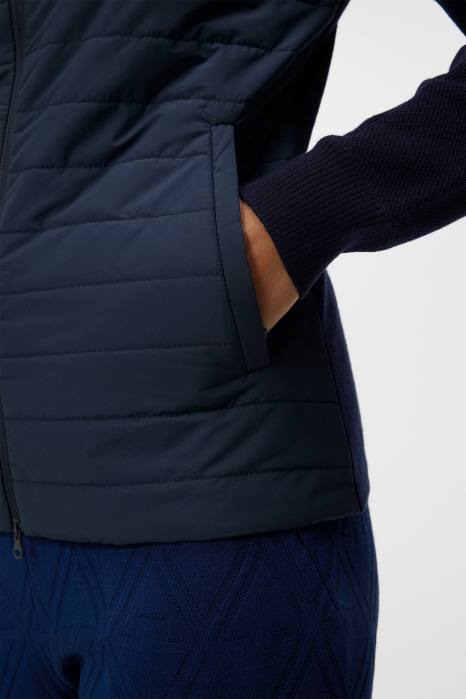 J.Lindeberg kvinner wren strikket hybridjakke marinen klær F8641807