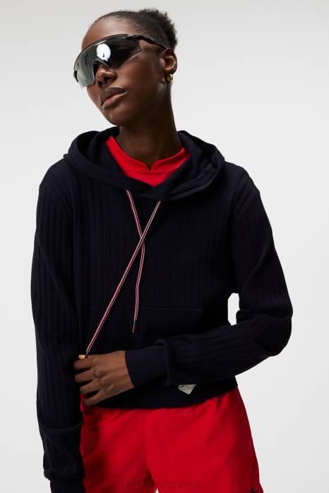 J.Lindeberg kvinner zania strikket hettegenser marinen klær F8641833