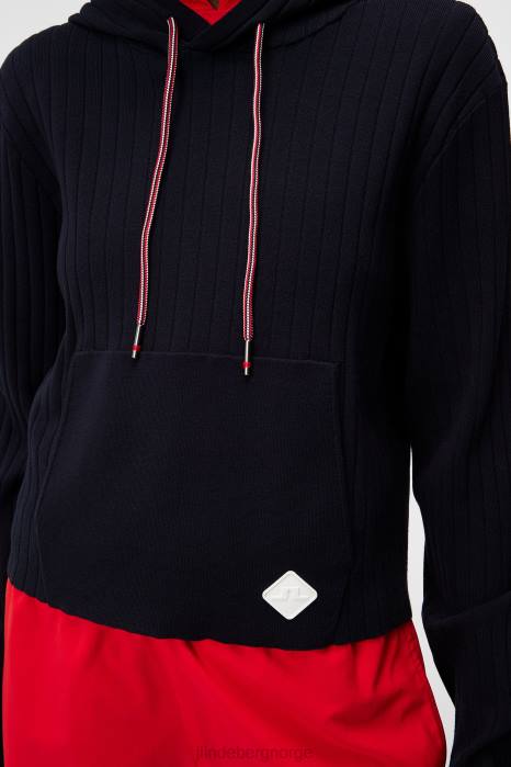 J.Lindeberg kvinner zania strikket hettegenser marinen klær F8641833