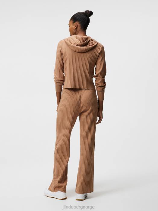 J.Lindeberg kvinner zania strikket hettegenser tiger brun klær F8641834