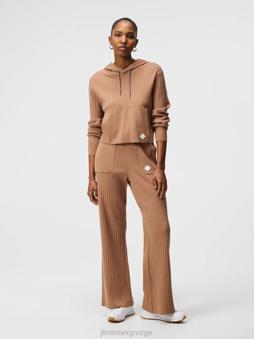 J.Lindeberg kvinner zania strikket hettegenser tiger brun klær F8641834