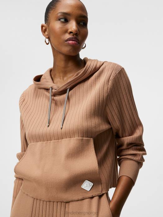 J.Lindeberg kvinner zania strikket hettegenser tiger brun klær F8641834