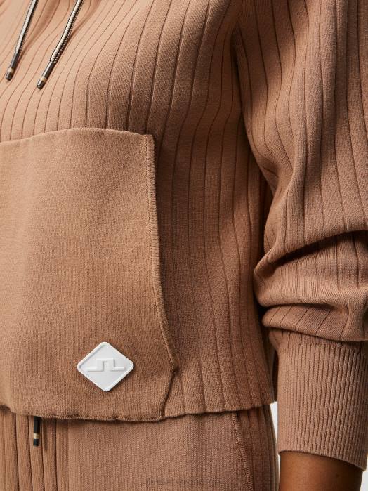 J.Lindeberg kvinner zania strikket hettegenser tiger brun klær F8641834