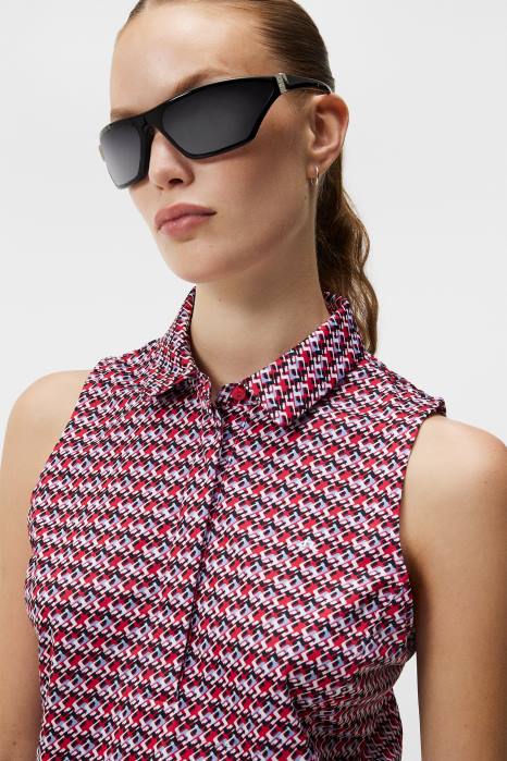 J.Lindeberg kvinner dena print polo micro bridge rose rød klær F8641356