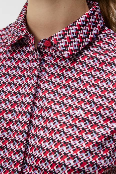 J.Lindeberg kvinner dena print polo micro bridge rose rød klær F8641356