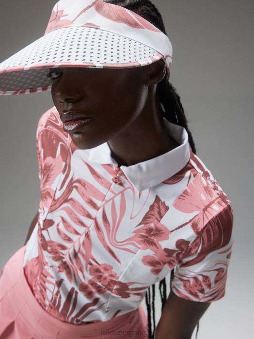 J.Lindeberg kvinner evelina print polo hibiskus rosa klær F8641543