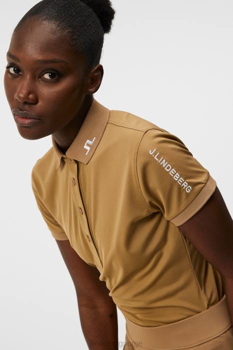 J.Lindeberg kvinner tur tech polo tiger brun klær F8641467