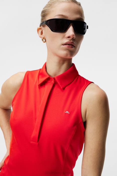 J.Lindeberg kvinner dena ermeløs topp ildrød klær F8641436