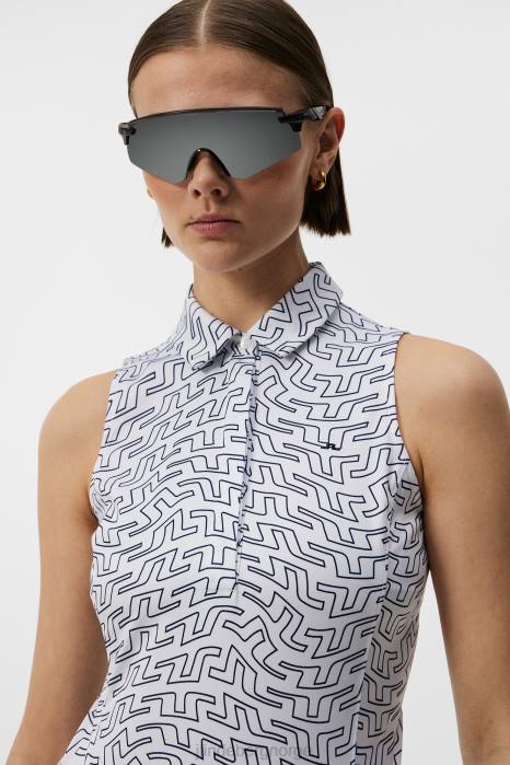 J.Lindeberg kvinner dena print ermeløs topp hvit brosvirvel klær F8641480