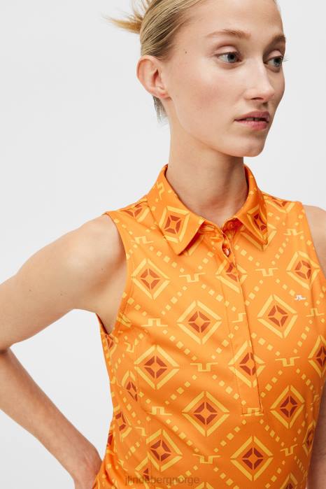 J.Lindeberg kvinner dena print ermeløs topp oransje diamantlogo klær F8641478