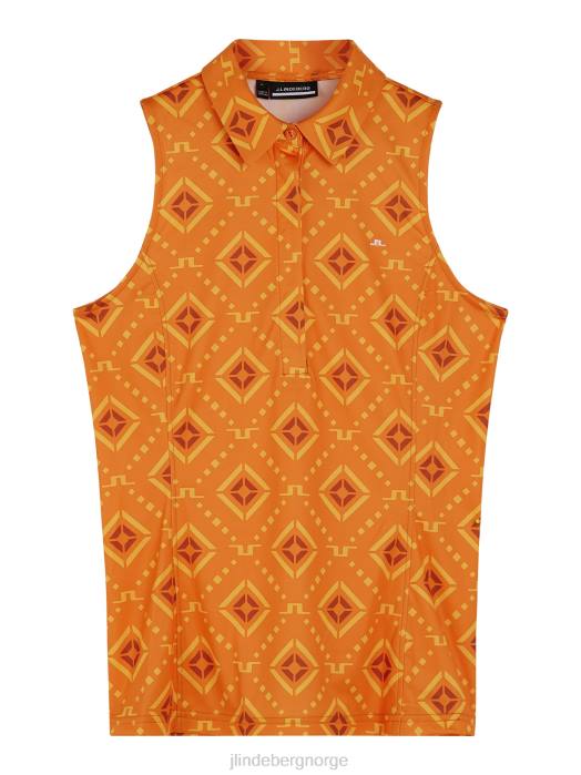 J.Lindeberg kvinner dena print ermeløs topp oransje diamantlogo klær F8641478