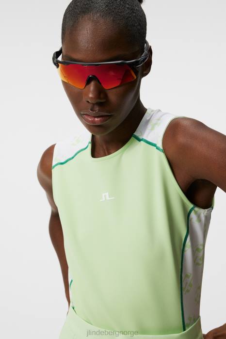 J.Lindeberg kvinner mirit ermeløs topp hvit kule prikk klær F8641457