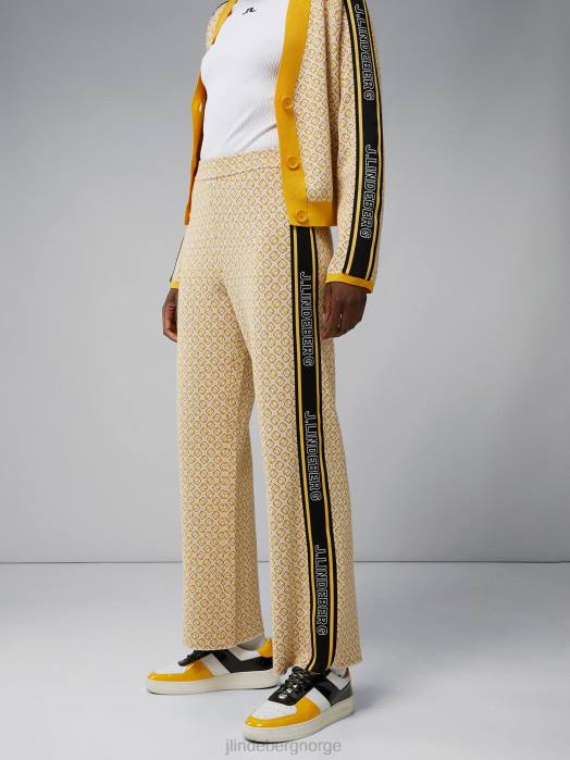 J.Lindeberg kvinner wanda strikket bukse hvit monogramsjekk klær F8642787