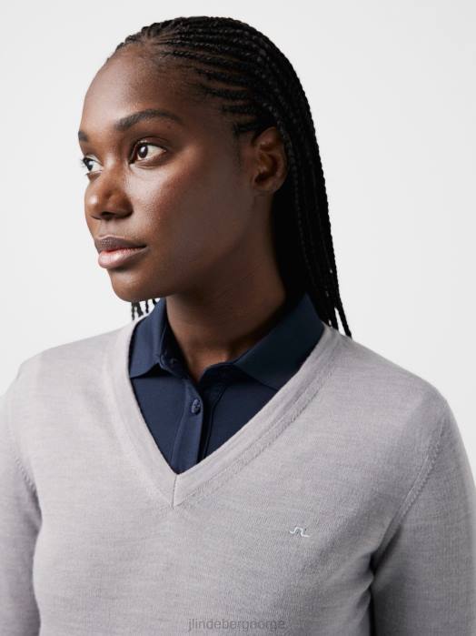 J.Lindeberg kvinner amaya golfgenser med v-hals gråmelert klær F8642837