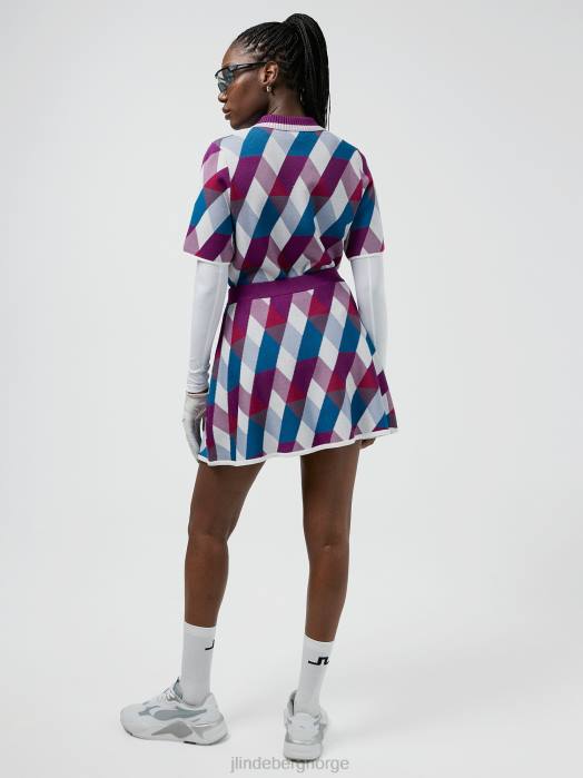 J.Lindeberg kvinner anais golf strikket genser hvit argyle klær F8642831