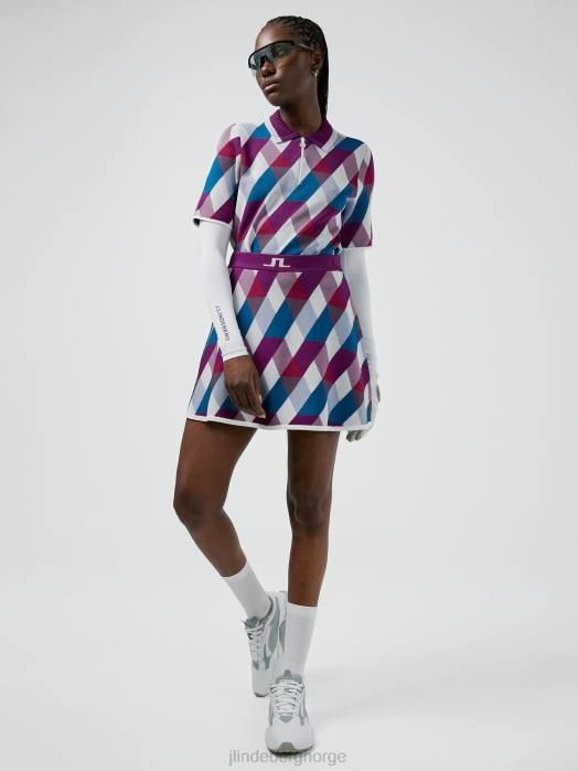 J.Lindeberg kvinner anais golf strikket genser hvit argyle klær F8642831