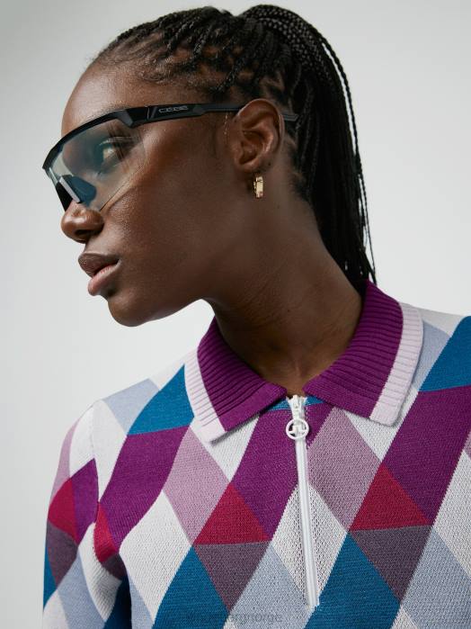 J.Lindeberg kvinner anais golf strikket genser hvit argyle klær F8642831