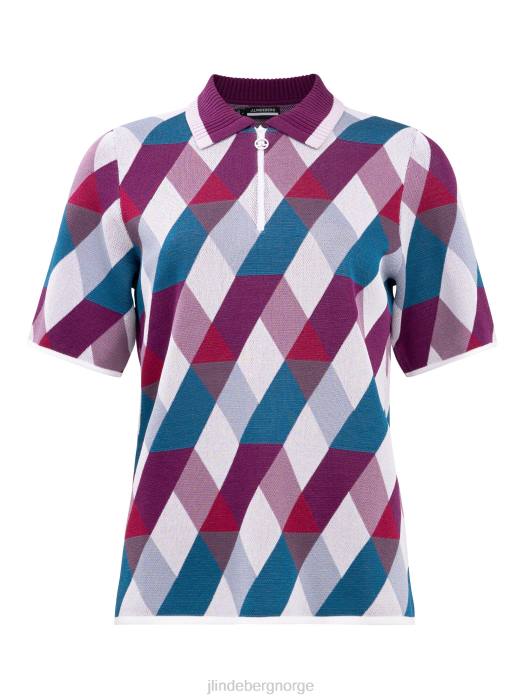 J.Lindeberg kvinner anais golf strikket genser hvit argyle klær F8642831