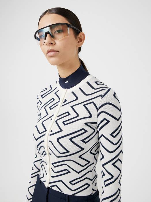 J.Lindeberg kvinner odessa golf cardigan marinebromonogram klær F8642832