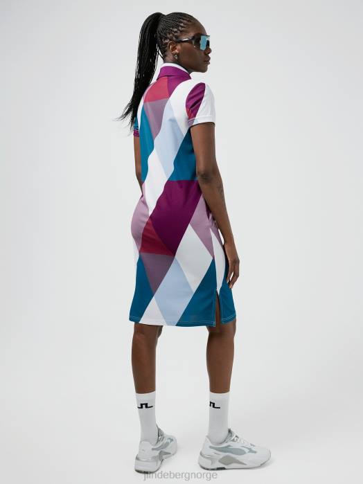 J.Lindeberg kvinner golfkjole med issa print hvit argyle klær F8642703