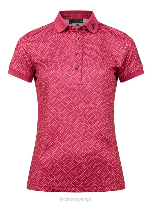 J.Lindeberg kvinner tour tech print golfpolo varm rosa bromonogram klær F8642617
