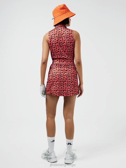 J.Lindeberg kvinner dena print ermeløs golftopp falmet rosedyr klær F8642622