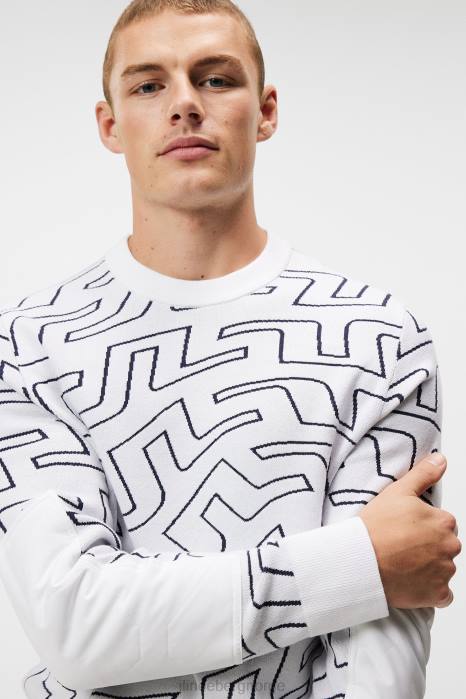 J.Lindeberg menn bridge swirl strikket genser hvit brosvirvel klær F864578