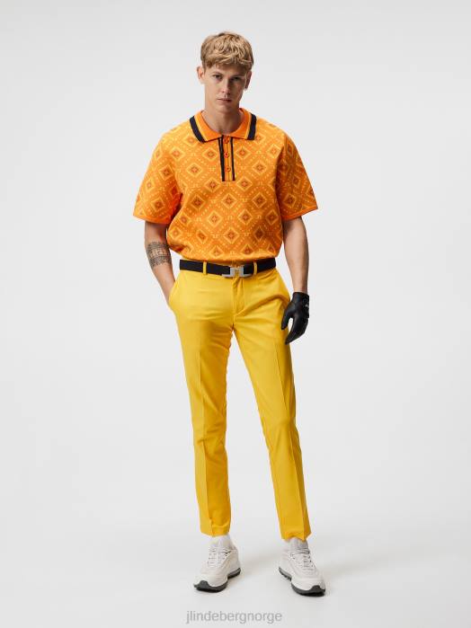 J.Lindeberg menn stokk strikket skjorte oransje diamantlogo klær F864599