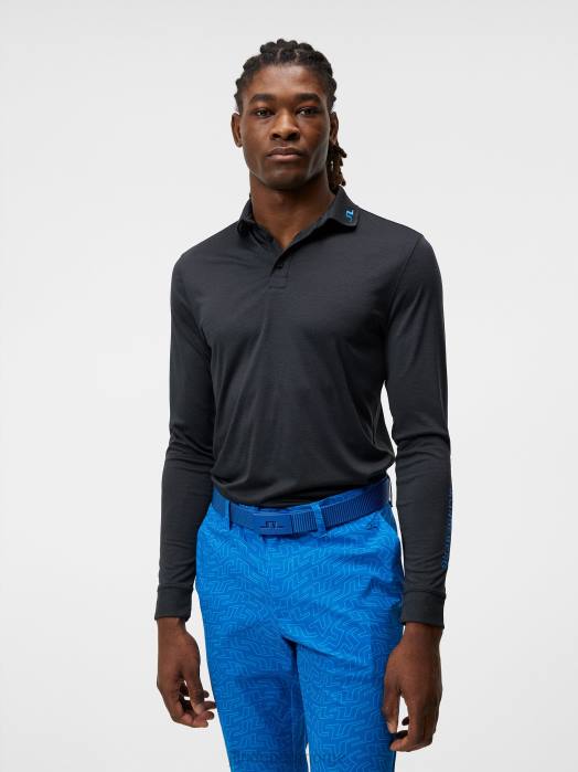 J.Lindeberg menn tour tech langermet polo svart melange klær F864271