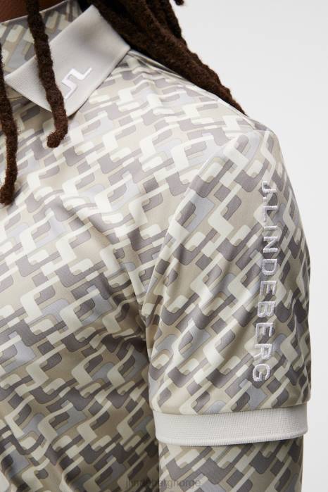 J.Lindeberg menn tour tech print polo mikrobro grå klær F86422