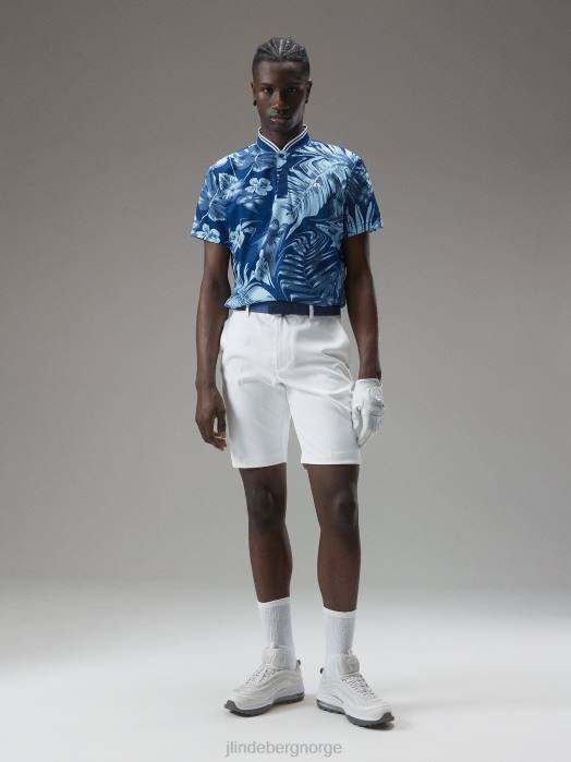 J.Lindeberg menn tyson print polo hibiskus blå klær F864339
