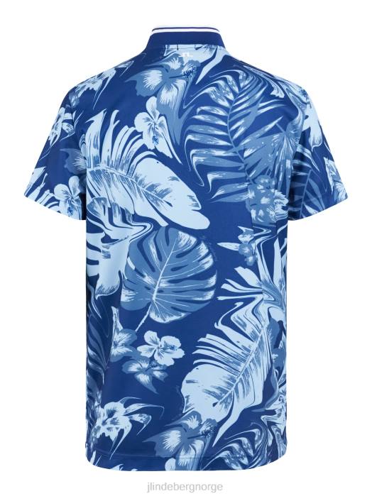 J.Lindeberg menn tyson print polo hibiskus blå klær F864339