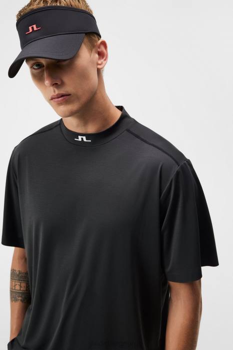 J.Lindeberg menn alf t-skjorte svart melange klær F86466