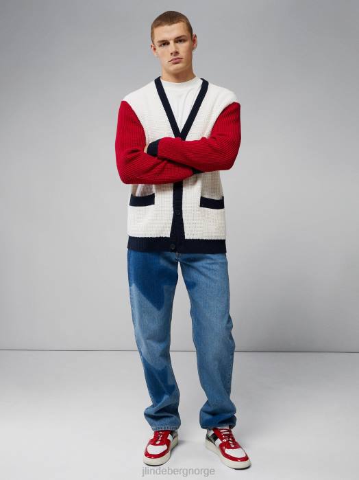 J.Lindeberg menn blokkert cardigan Barbados kirsebær klær F8642348
