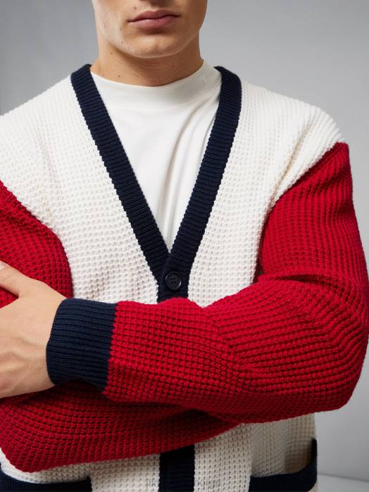 J.Lindeberg menn blokkert cardigan Barbados kirsebær klær F8642348