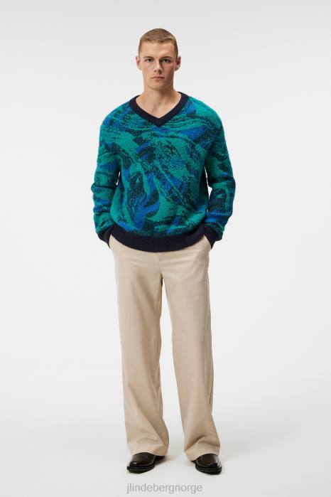 J.Lindeberg menn bukk jacquard genser med v-hals marinedalen klær F864995