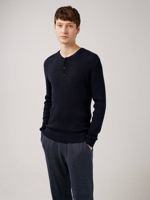 J.Lindeberg menn hauk ribb strikket henley marinen klær F8642357