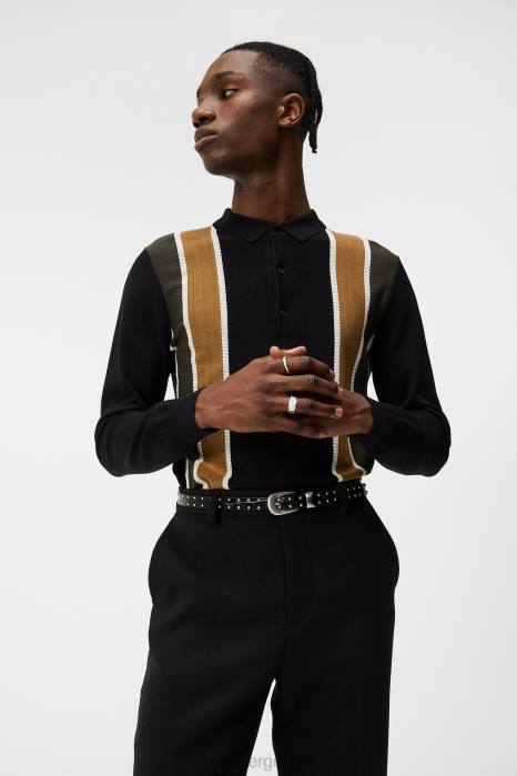 J.Lindeberg menn heden stripet strikket polo svart klær F8641017