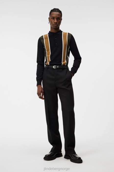 J.Lindeberg menn heden stripet strikket polo svart klær F8641017