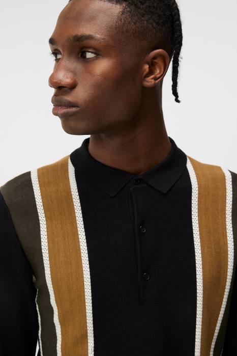 J.Lindeberg menn heden stripet strikket polo svart klær F8641017