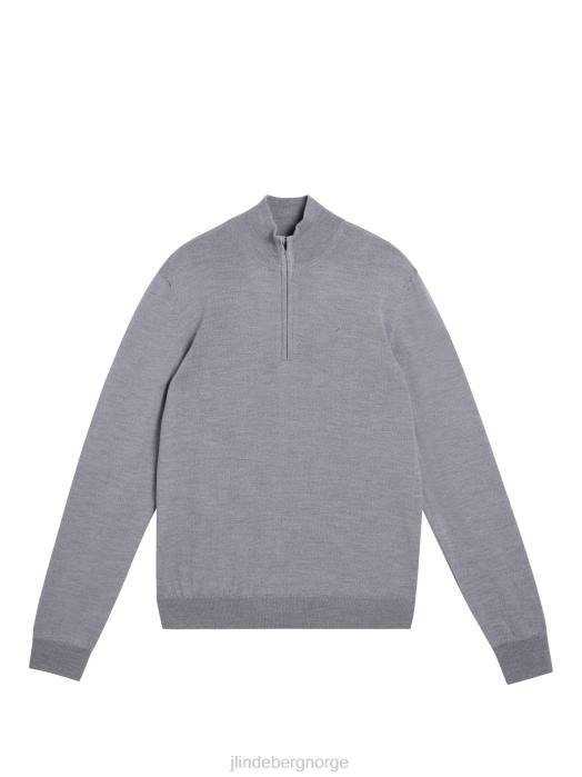 J.Lindeberg menn kiyan genser med kvart glidelås lys grå melange klær F8641040