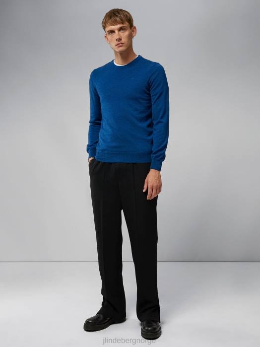 J.Lindeberg menn lyle merino genser nautisk blå mouline klær F8642323
