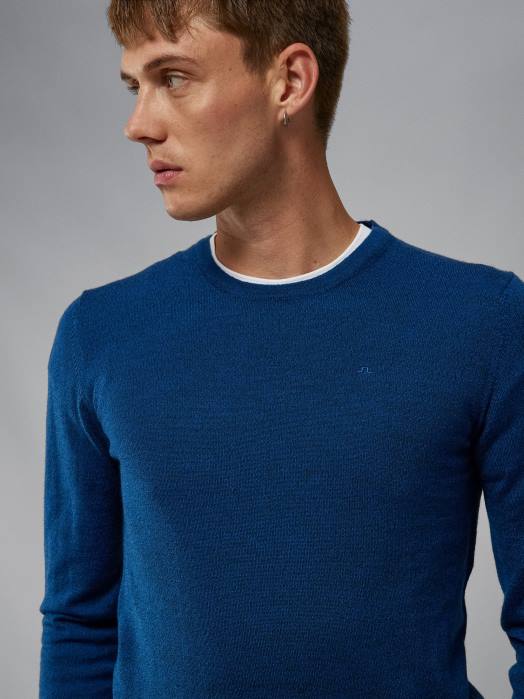 J.Lindeberg menn lyle merino genser nautisk blå mouline klær F8642323