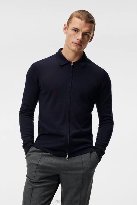 J.Lindeberg menn nyle merino cardigan med glidelås marinen klær F8641045