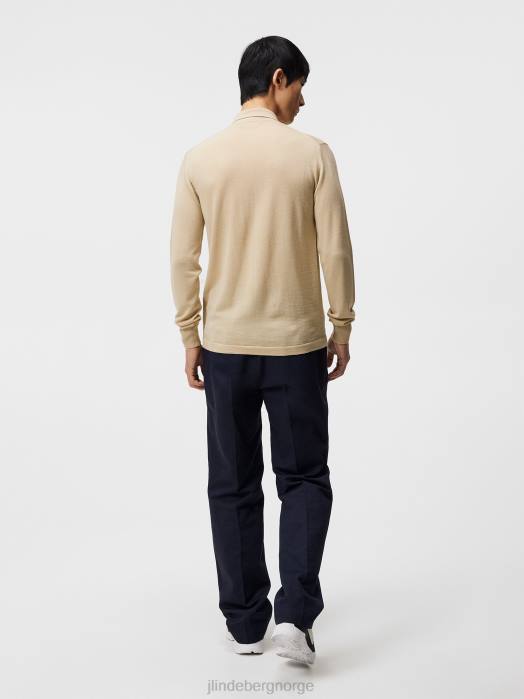 J.Lindeberg menn nyle merino cardigan med glidelås safari beige klær F8641046