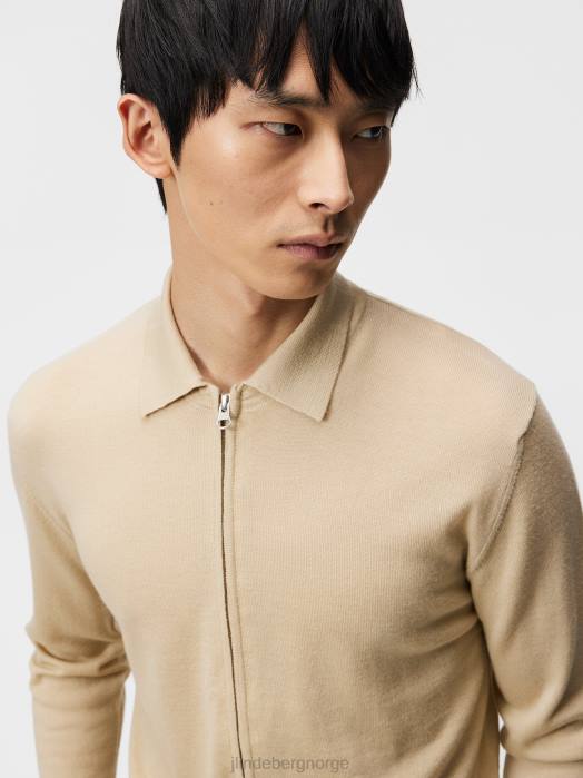 J.Lindeberg menn nyle merino cardigan med glidelås safari beige klær F8641046