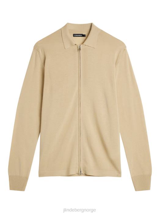 J.Lindeberg menn nyle merino cardigan med glidelås safari beige klær F8641046