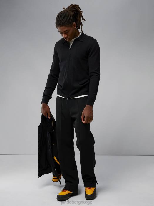 J.Lindeberg menn nyle merino cardigan med glidelås svart klær F8642314